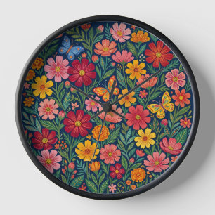 Abstract Mexican Cosmos Flowers Art Clocks