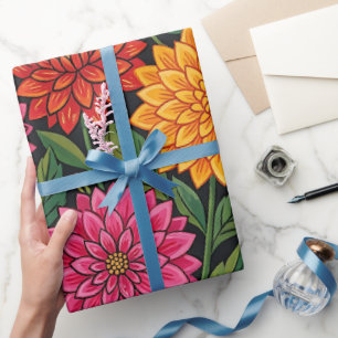 Abstract Mexican Dahlia Butterfly Wrapping Paper