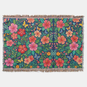 Abstract Mexican Hibiscus Butterflies Blankets