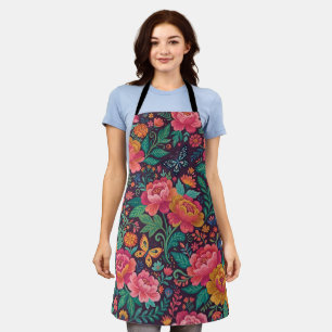 Abstract Mexican Peonies Butterflies Apron