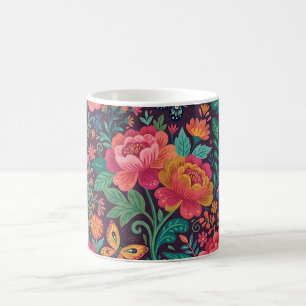 Abstract Mexican Peonies Butterflies Coffee Mug