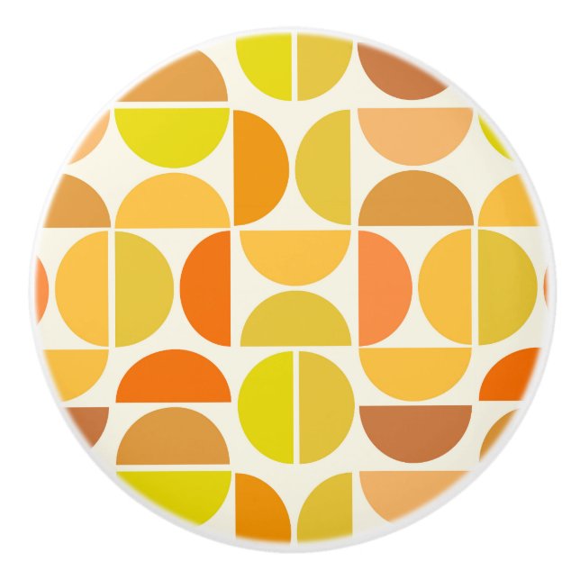 Abstract Mid Century Modern Circles Orange Yellow  Ceramic Knob (Front)