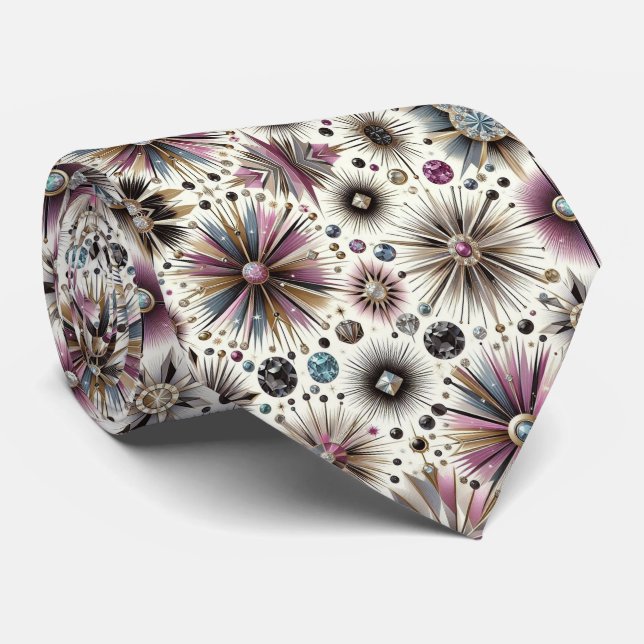 Abstract Mid Century Modern Starburst Diamond Tie (Rolled)