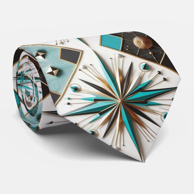 Abstract Mid Century Modern Starburst DIamond Tie (Rolled)