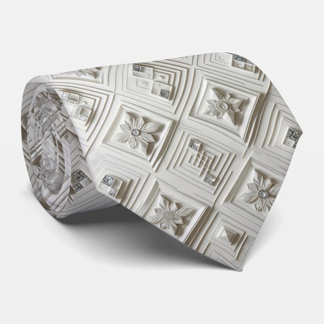 Abstract Mid Century Modern White Diamonds Tie (Rolled)