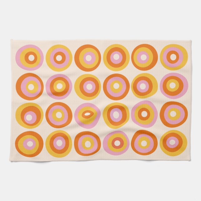 Abstract Mid Century Orange Circles Pattern Tea Towel (Horizontal)