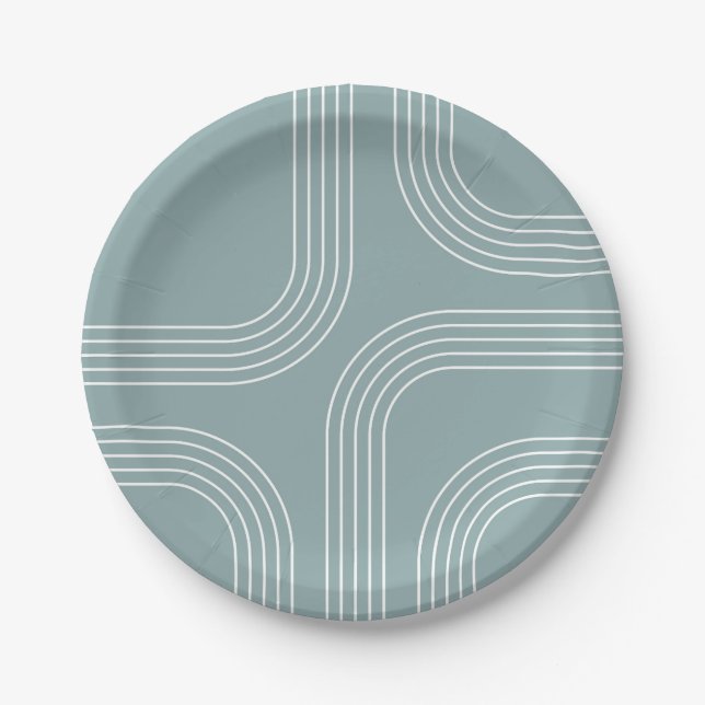 Abstract Mid Century style line art  Paper Plate (Front)
