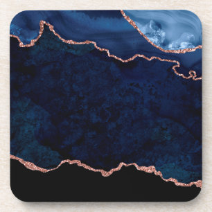 Abstract Midnight Blue Agate Glitter Pattern Coaster