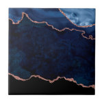 Abstract Midnight Blue Agate Glitter Pattern Tile<br><div class="desc">Beautiful deep tones of midnight blue agate rock abstract pattern with highlights of rose gold glitter.</div>