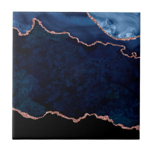 Abstract Midnight Blue Agate Glitter Pattern Tile