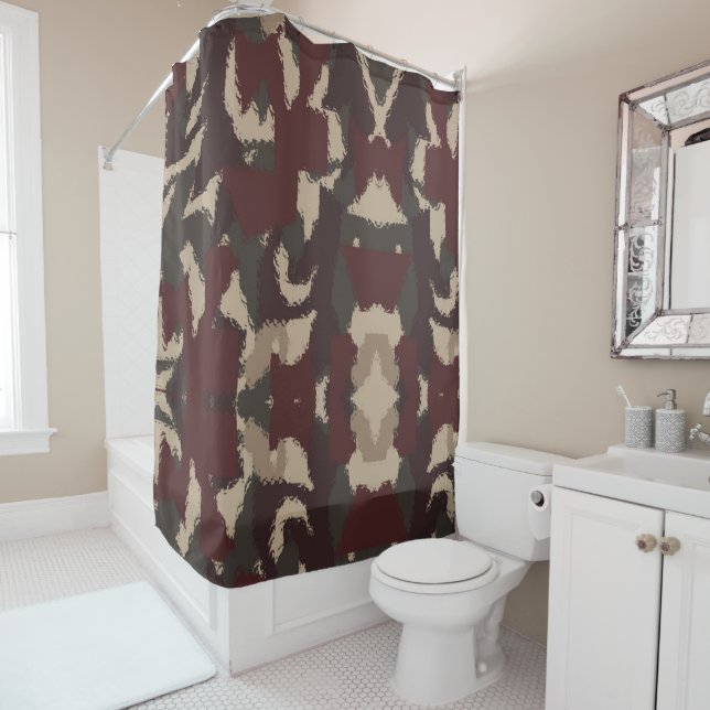 Abstract Military Camouflage Pattern Shower Curtain (In Situ)