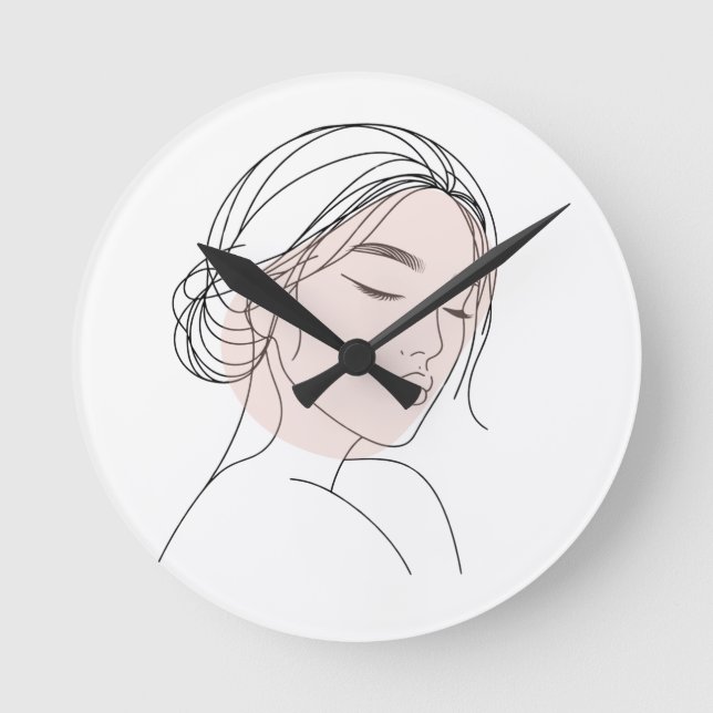 Abstract Minimal Female Single Line Art Round Clock (Front)