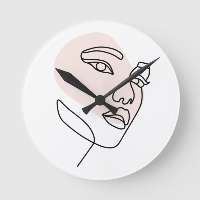 Abstract minimal female single line art Stone 2 Round Clock (Front)