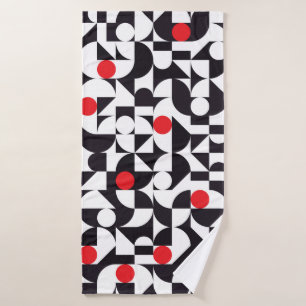 Abstract minimal geometric black white and red pat bath towel