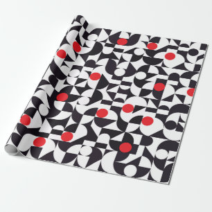 Abstract minimal geometric black white and red pat wrapping paper