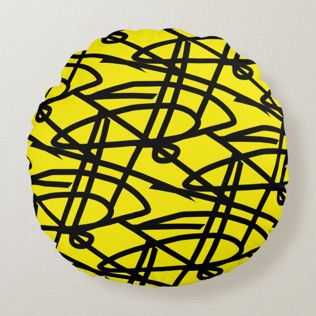 Abstract Minimalism Black Yellow Cushion Pillow (Front)