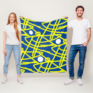 Abstract Minimalism Yellow Lines Blue Blanket