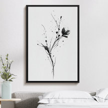 Abstract minimalist black ink flower illustration