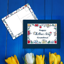 Abstract Minimalist Flowers Blue Mother's Day Holiday Postcard