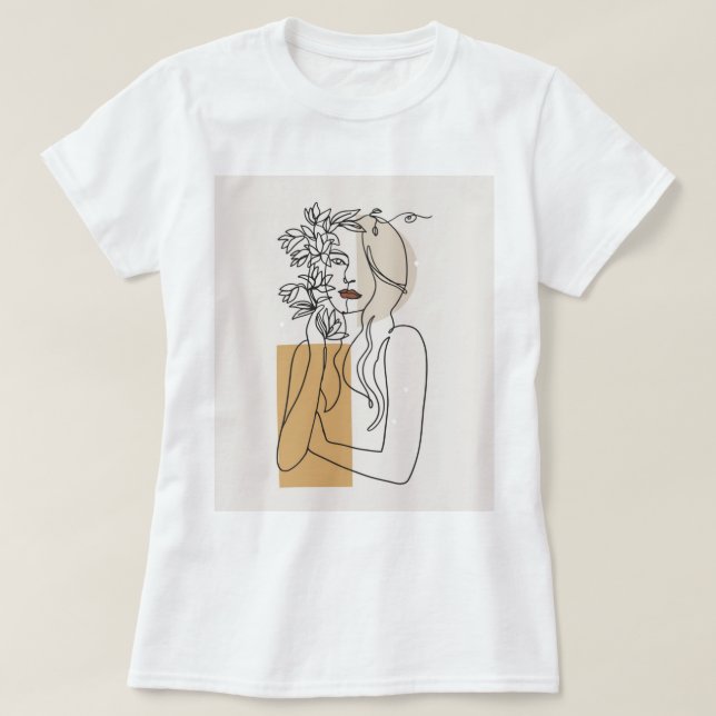 Abstract Minimalist Line Art Woman Floral Boho T-S T-Shirt (Design Front)