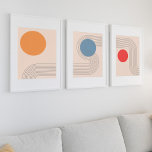Abstract minimalist mid-century wall art set<br><div class="desc">Abstract minimalist compositions mid-century style wall decoration with circles and arch lines,  set of three.</div>