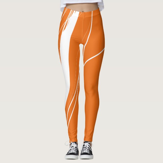 Abstract Minimalist Orange-White Leggings (Front)