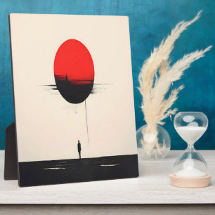 Abstract Minimalist Red Sun and Solitude Art Plaque