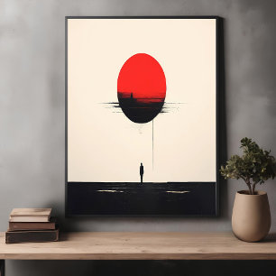 Abstract Minimalist Red Sun and Solitude Art Poster