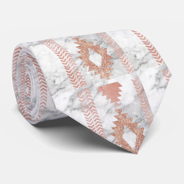 abstract minimalist rose gold aztec white marble tie (Rolled)