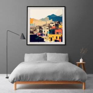 Abstract Minimalist Town Illustration Afghanistan Poster