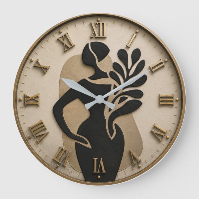 Abstract Minimalist Woman Silhouette Modern Boho  Large Clock (Front)