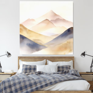 Abstract minimalistic watercolor beige mountains canvas print