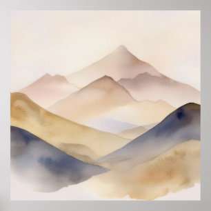 Abstract minimalistic watercolor beige mountains poster