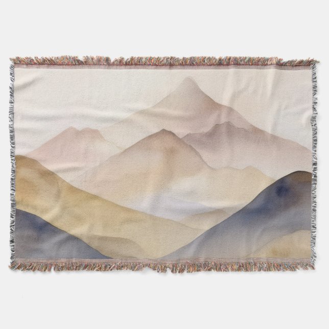 Abstract minimalistic watercolor beige mountains throw blanket (Front)