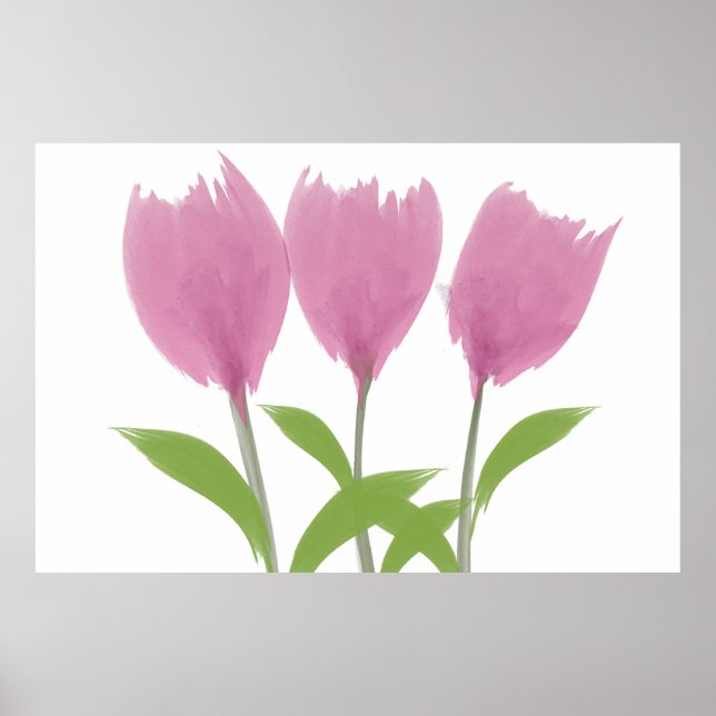 Abstract Minimalistic Watercolor Tulips Flowers Poster (Front)