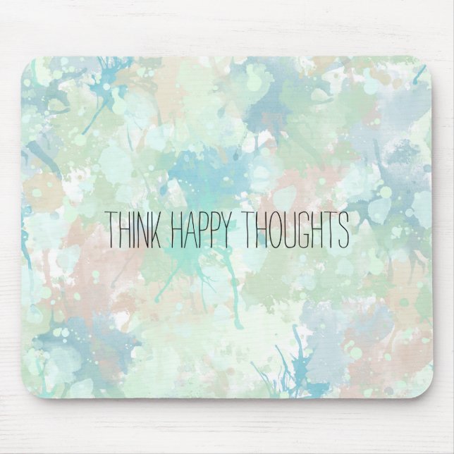 Abstract Mint Blue Watercolor Splashes Happy Mouse Pad (Front)