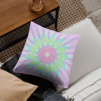 abstract mint pink psychedelic geometric petal cushion