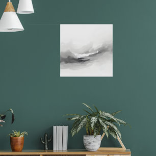 Abstract Misty Landscape Art Poster Ethereal Gre