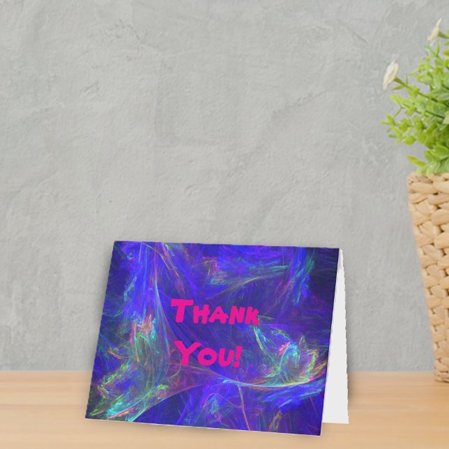 Abstract Mix of Bright Colours Pink Blue Green  Thank You Card (Vibrant abstract design pretty swirled colours in pink, green, and dark blue on Thank You card.)