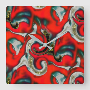 Abstract mix of red gradient stain and rough grey square wall clock