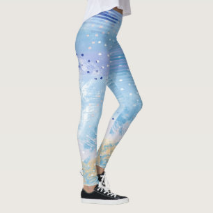 Abstract Mixed Media Blue Turquoise Yellow Leggings