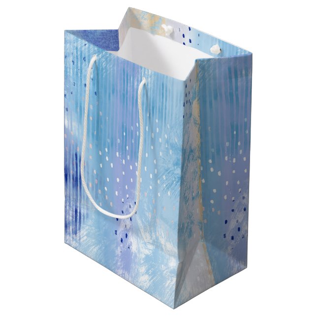 Abstract Mixed Media Blue Turquoise Yellow Medium Gift Bag (Front Angled)