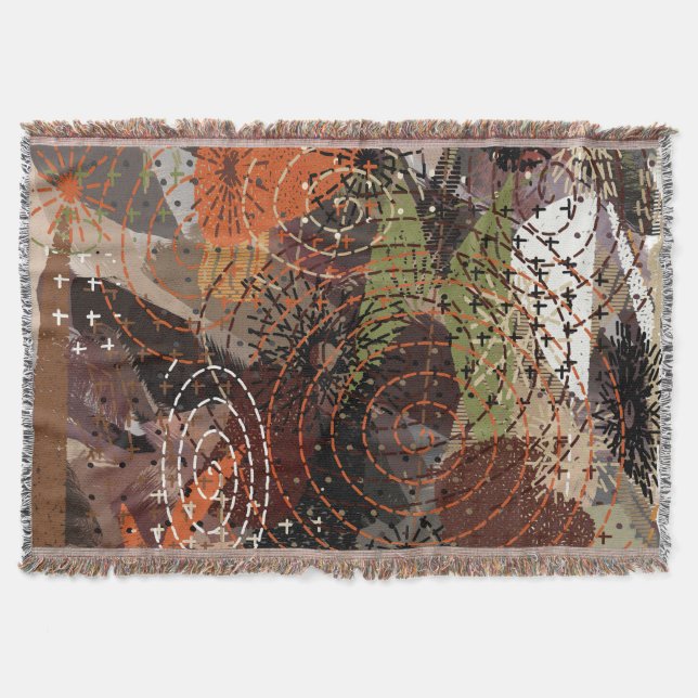 Abstract Mixed Media Earthy Autumnal Colours Throw Blanket (Front)