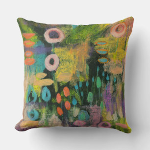 Abstract Mixed Media Floral Primitive Art Painting Cushion