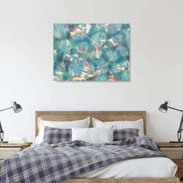 Abstract Mixed Media in Teal Aqua and Rust Canvas Print (Insitu(Bedroom))
