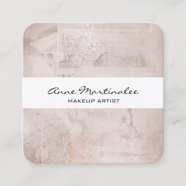 Abstract Mixed Media Neutral Tones Square Business Card (Front)