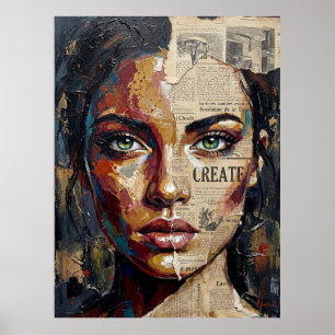 Abstract Mixed Media Portrait Woman Face Palette Poster