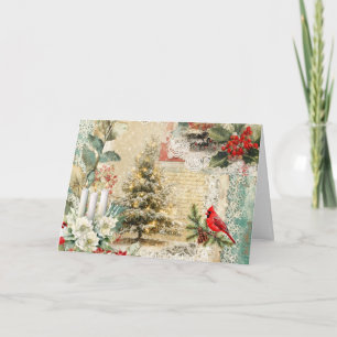 Abstract Mixed Media Vintage Inspired Christmas  Holiday Card