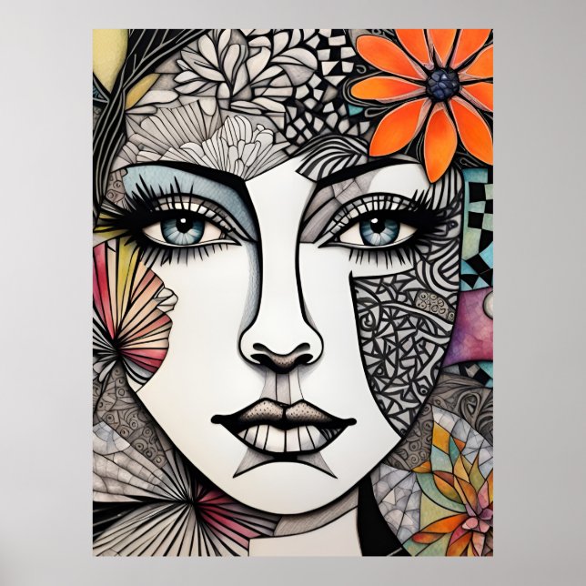 Abstract Mixed Media Womans Face Poster (Front)