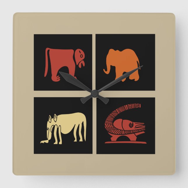 Abstract modern African animals art Square Wall Clock (Front)